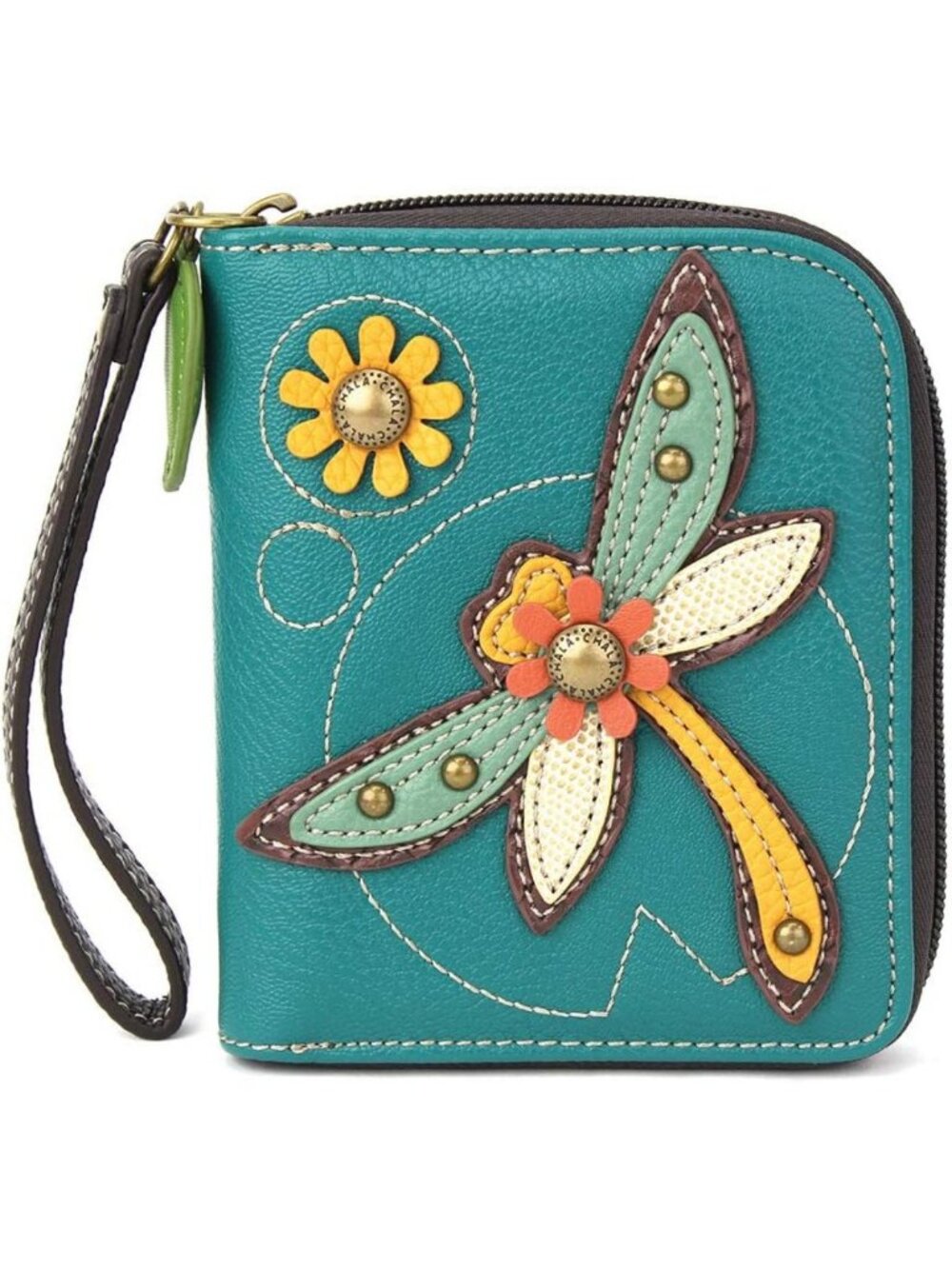 Stylish Zip Around Wallet Wristlet for Women, 8 Credit Card Slots, Dragonfly